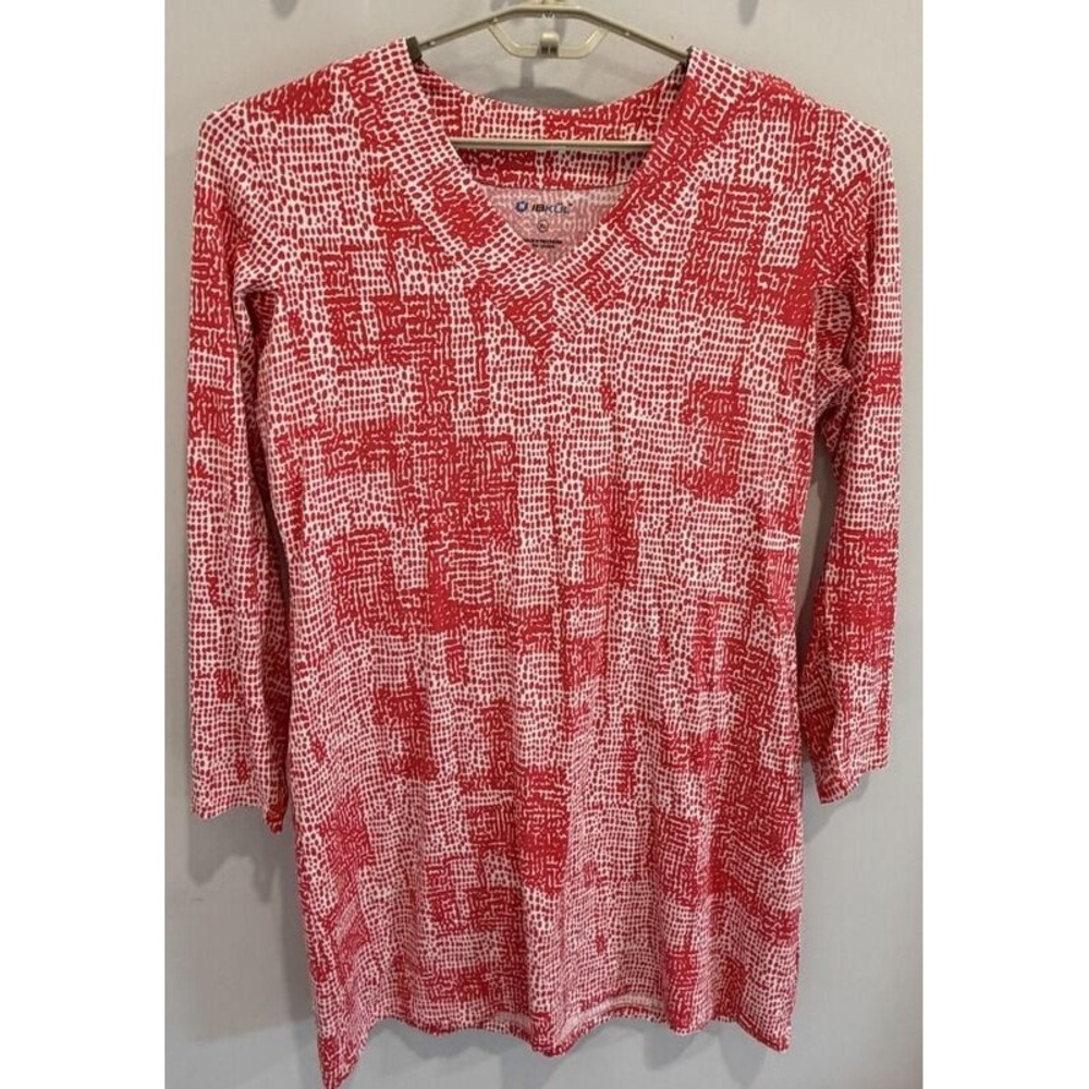 IBKUL Womens Red Print V Neck Long Sleeve UPF Cover Up Dress Mesh Vented Size XL